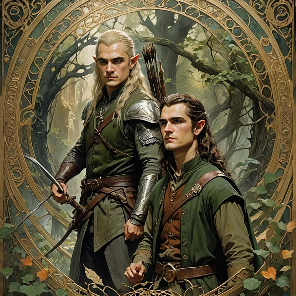 Legolas and Frodo in Art Nouveau Style