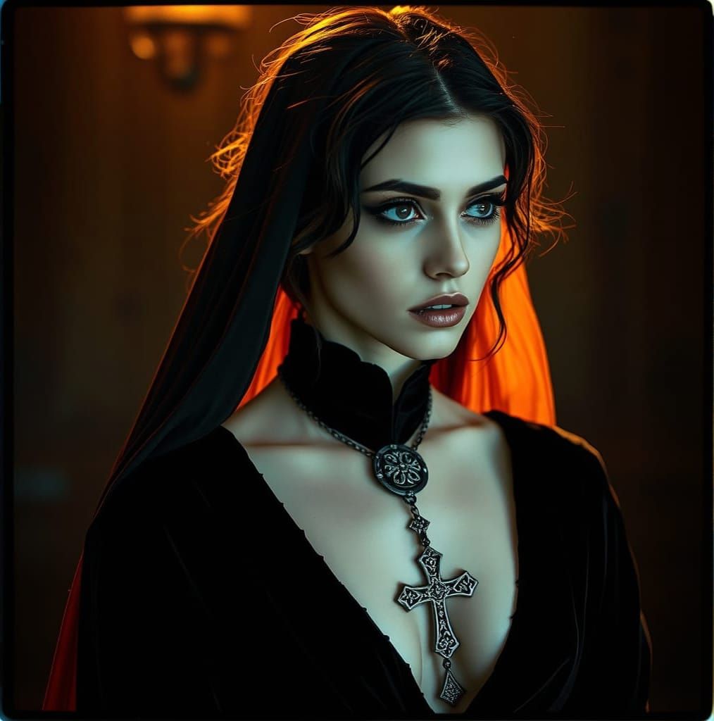 Gorgeous Vampire Woman in Cinematic Film Style