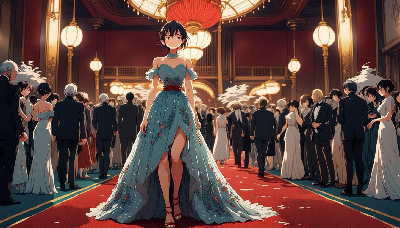 Glamorous Woman on Red Carpet in Anime Style