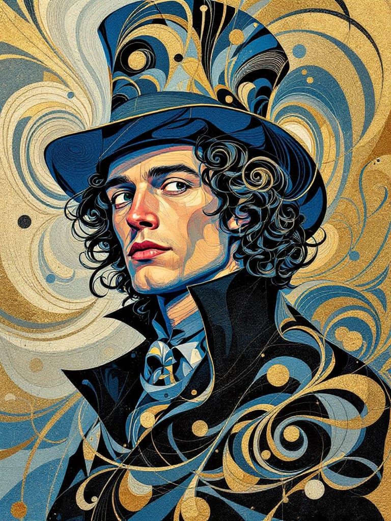 Surreal Wizard Portrait in Geometric Art Deco Style