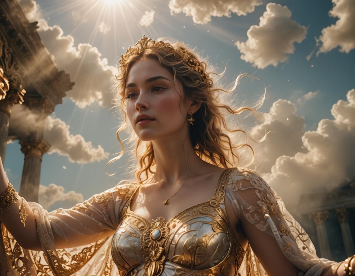 Goddess Bathed in Heavenly Sunshine: Hyper-Realistic Portrai...