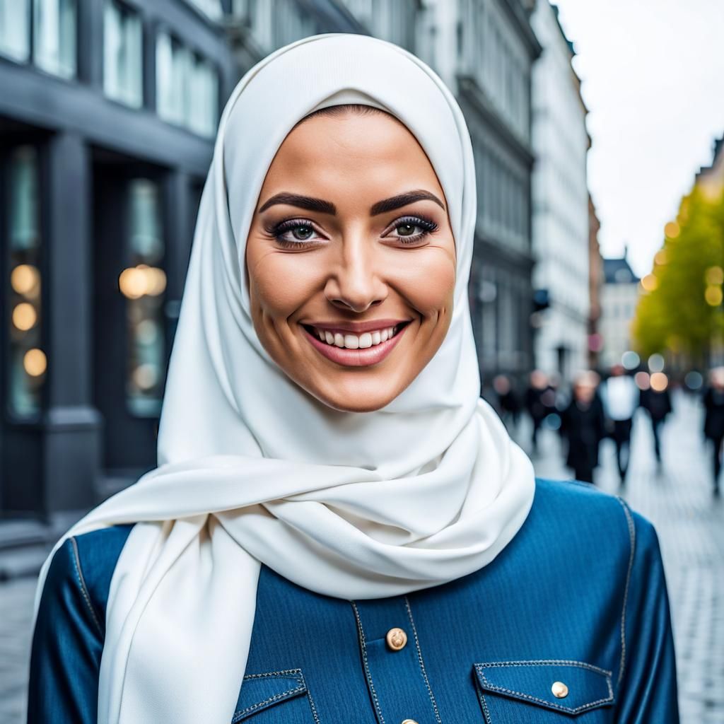 Elegant Hijabi Woman in Copenhagen, Detailed Portrait