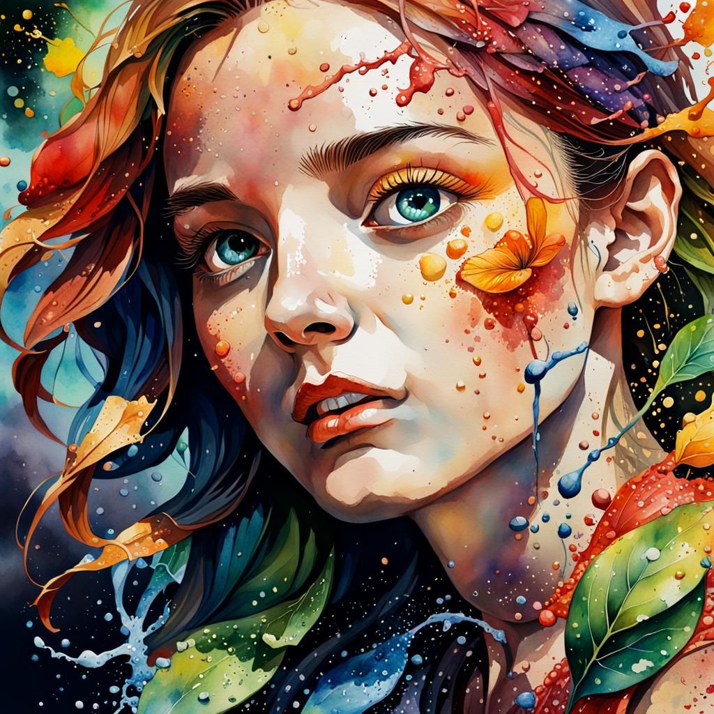 Hyperrealistic Watercolor Botanicals in Splash Art Style