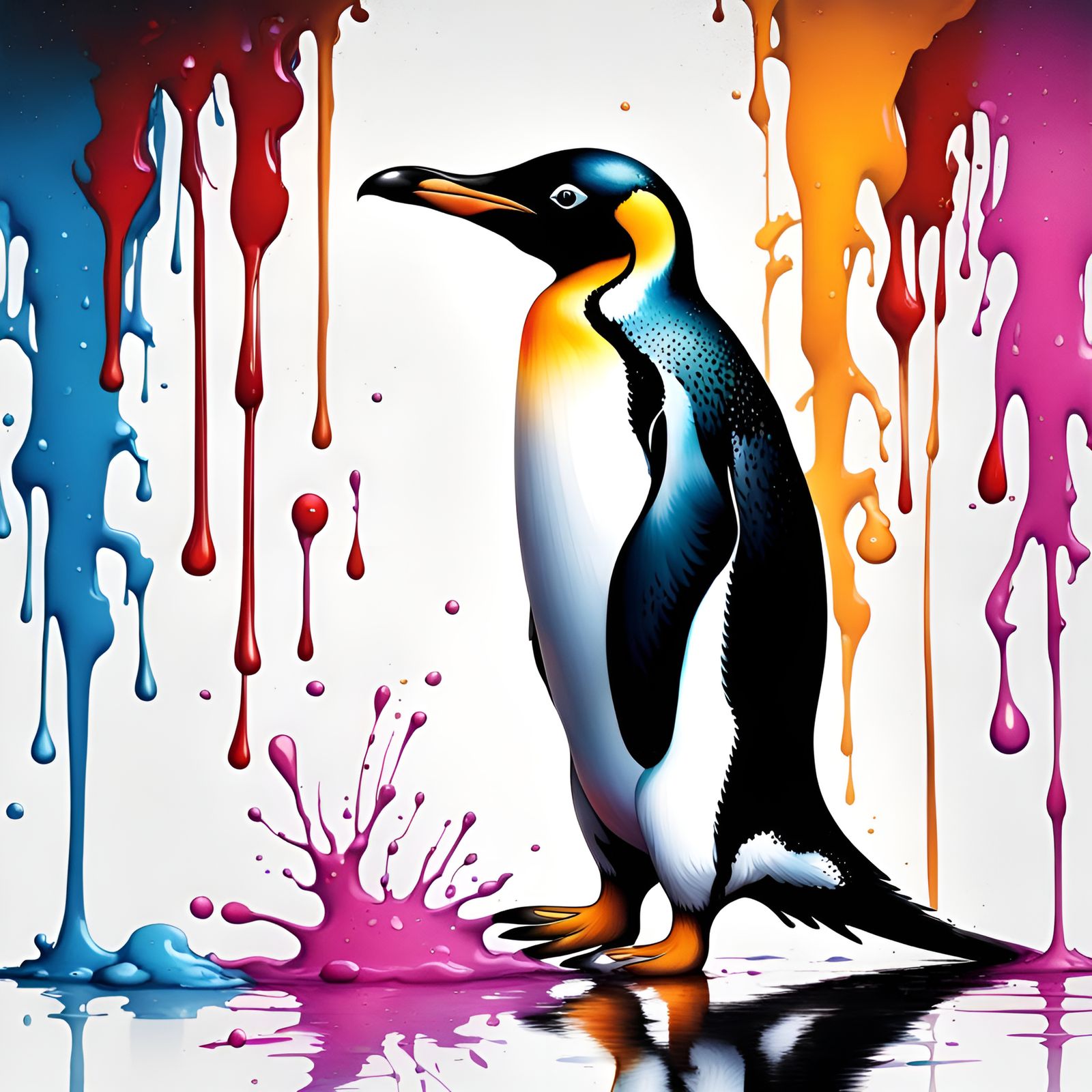 Colorful Penguin and Barracuda Ink Splash Art