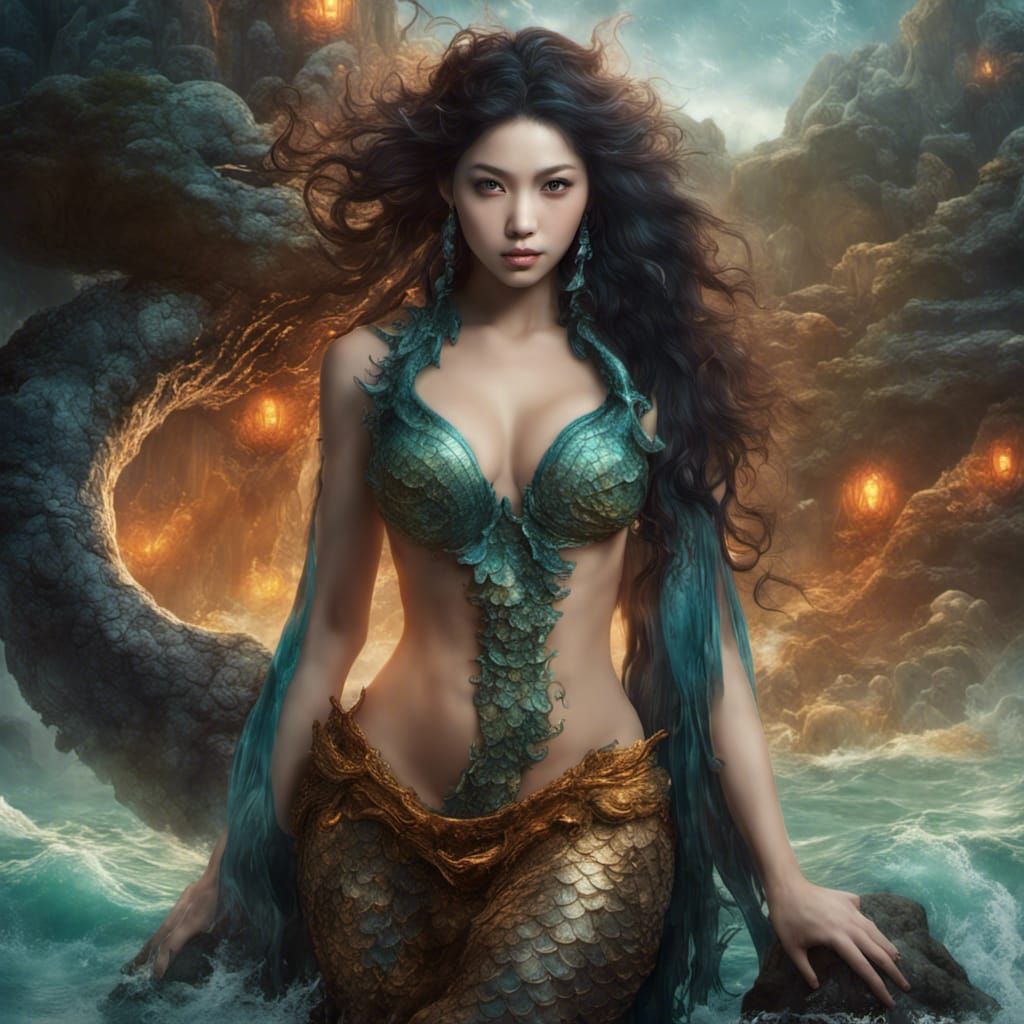 Beautiful Mermaid in Deep Ocean: Fantasy Concept Art