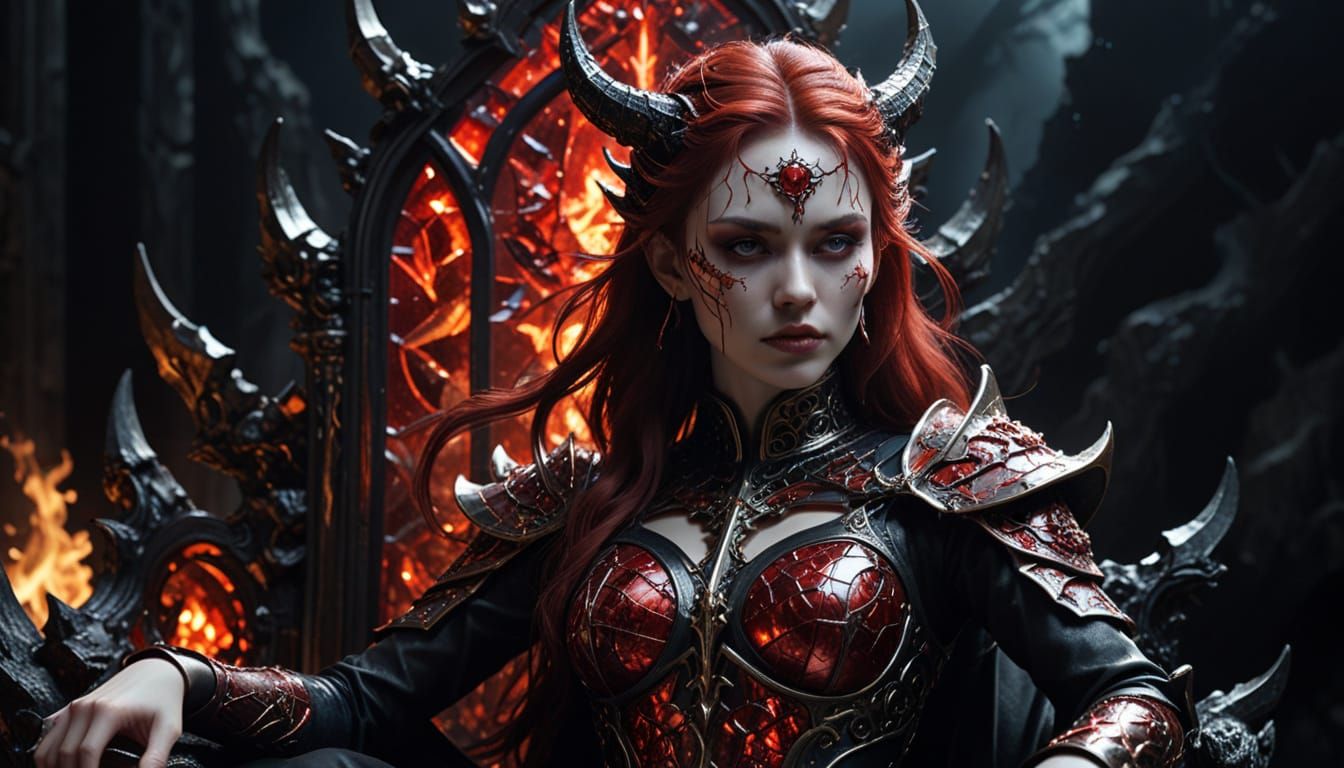 Heavenly Demon on Obsidian Throne in Cinematic Style