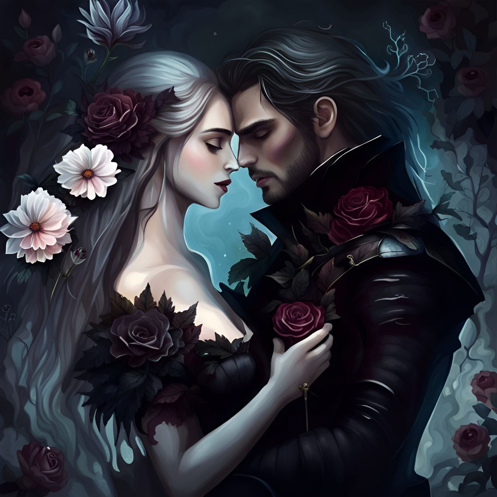 Dark Fantasy Romance with Flowers