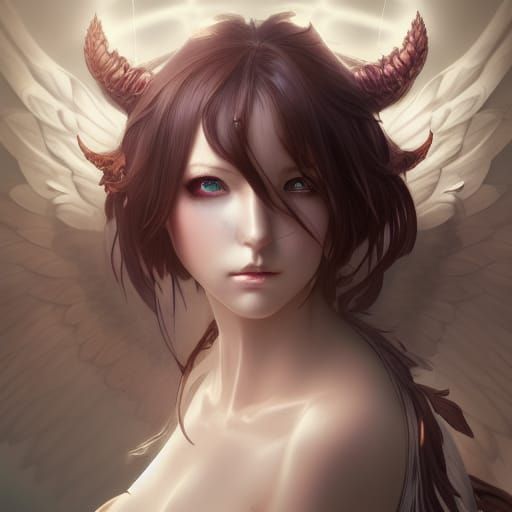 Anime Demon Cupid: Hyperdetailed Art Nouveau Portrait