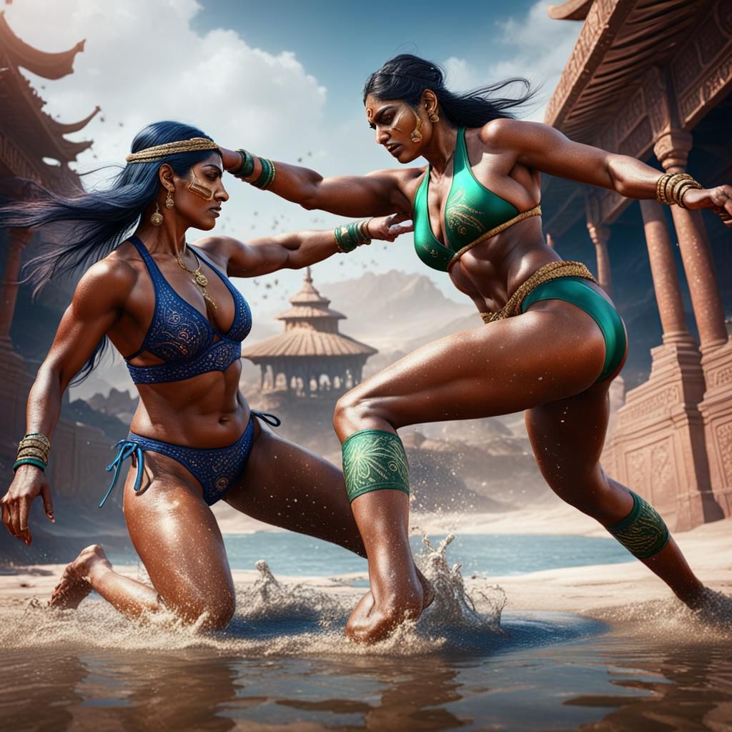 Indian and Pakistani Women Wrestling: Digital Art
