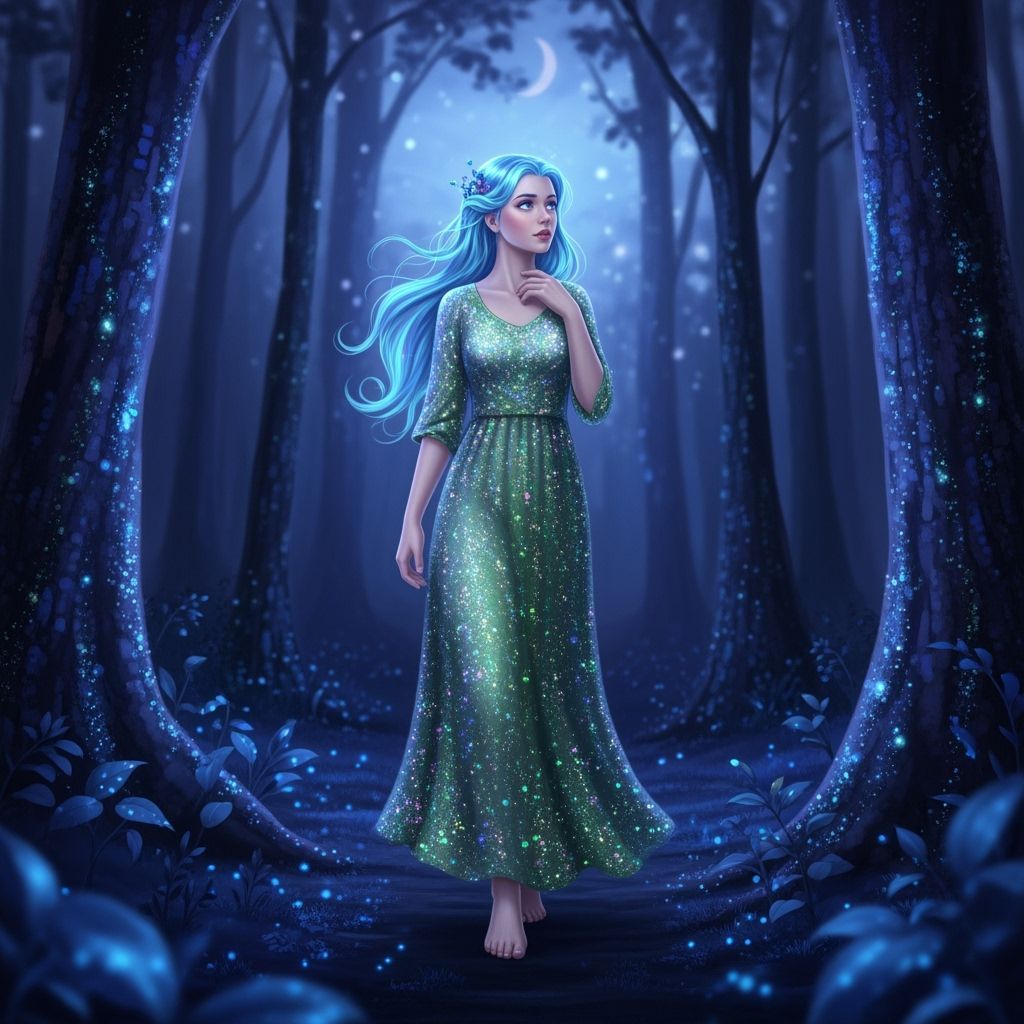 Ethereal Princess in Bioluminescent Forest, in Cubist Style