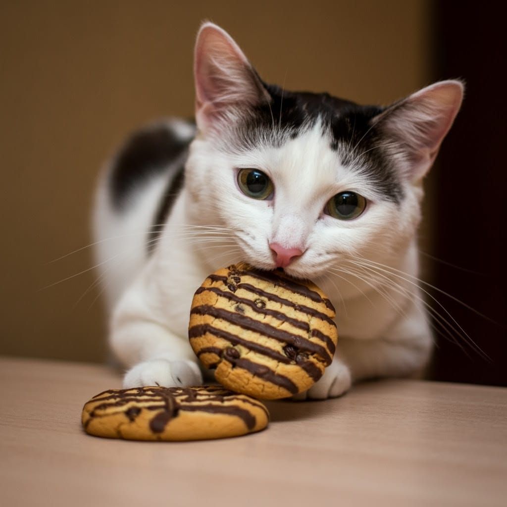 Whimsical Feline Snacking in a Dessert Paradise