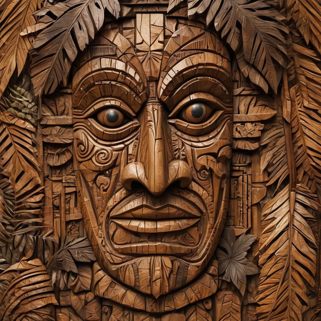 Exotic Carved Tiki in Earthy Splash Art Style