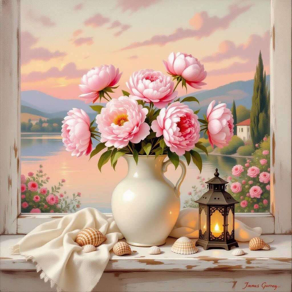 Romantic Shabby Chic Peonies and Roses Painting