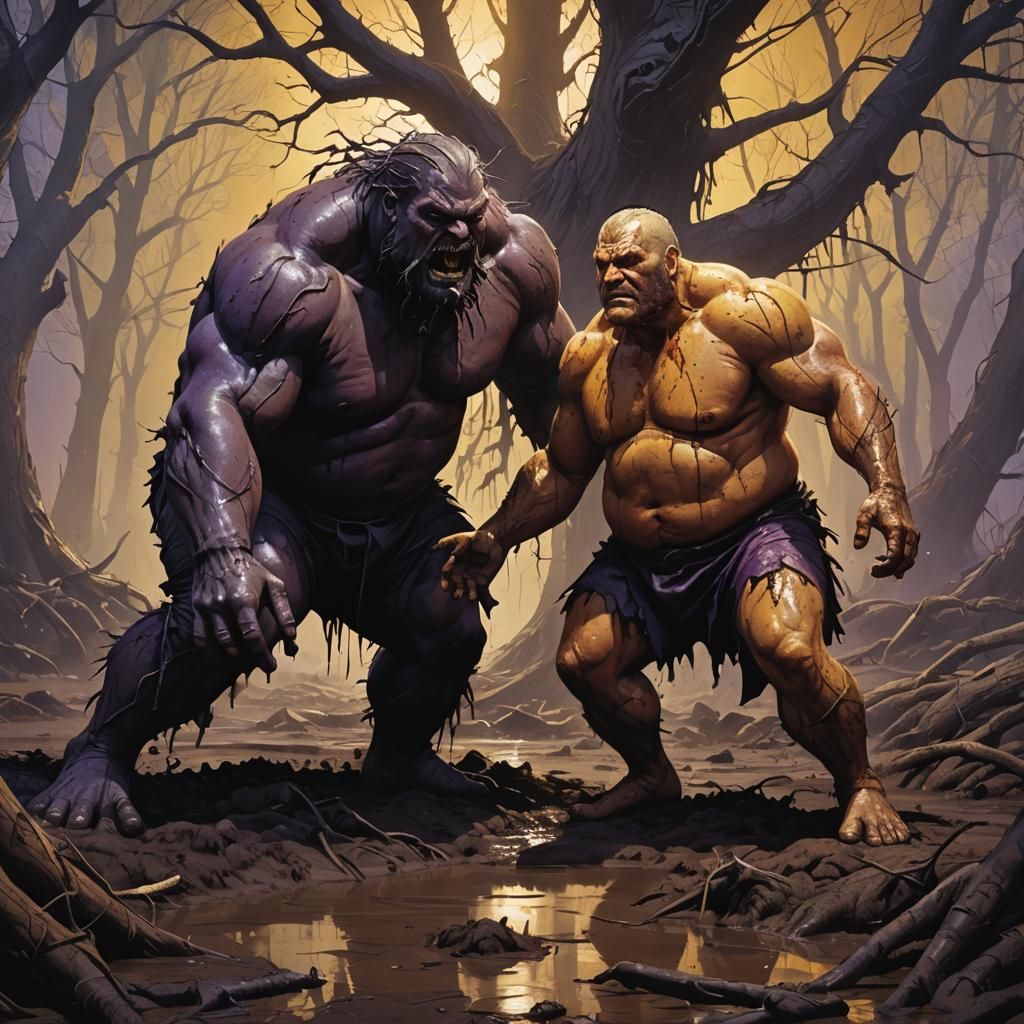 Dark Fantasy Wrestling in Mud: Detailed Concept Art