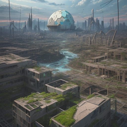 Solarpunk Ruins in Vibrant Abstraction, Cubist Style