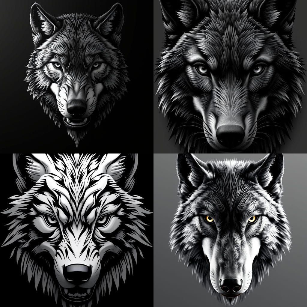 Epic Wolf Portrait in 3D Tattoo Style