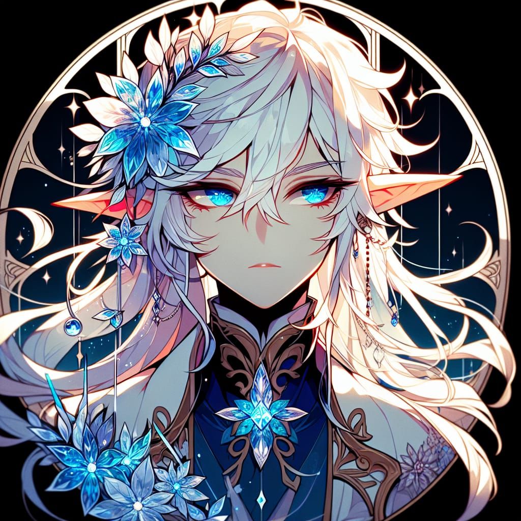 Winter Eladrin Sorcerer in Art Nouveau Anime Style