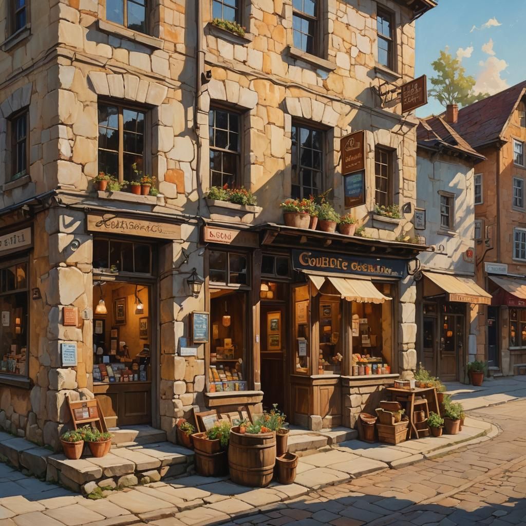 Warm Eastern European Village Street in Oil Painting Style