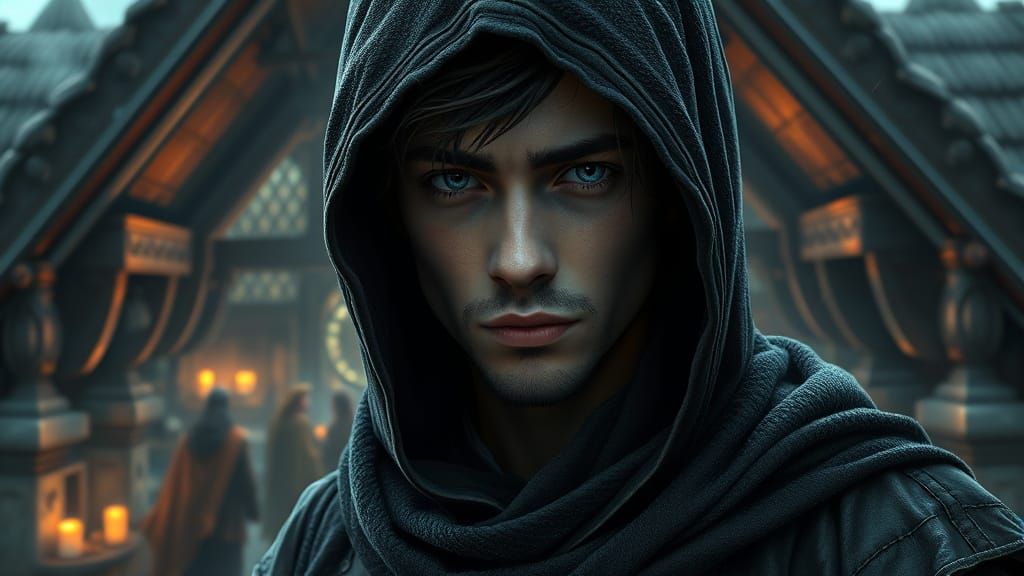 Medieval Mysterious Young Man in Fantastical Gathering