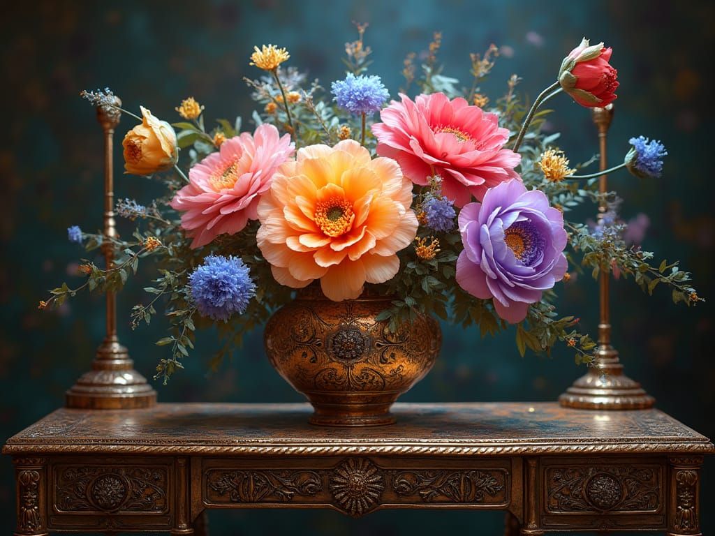 Steampunk Dreamscape with Iridescent Blooms