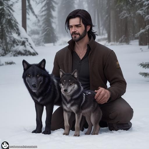 Bigby and Black Wolf Pups