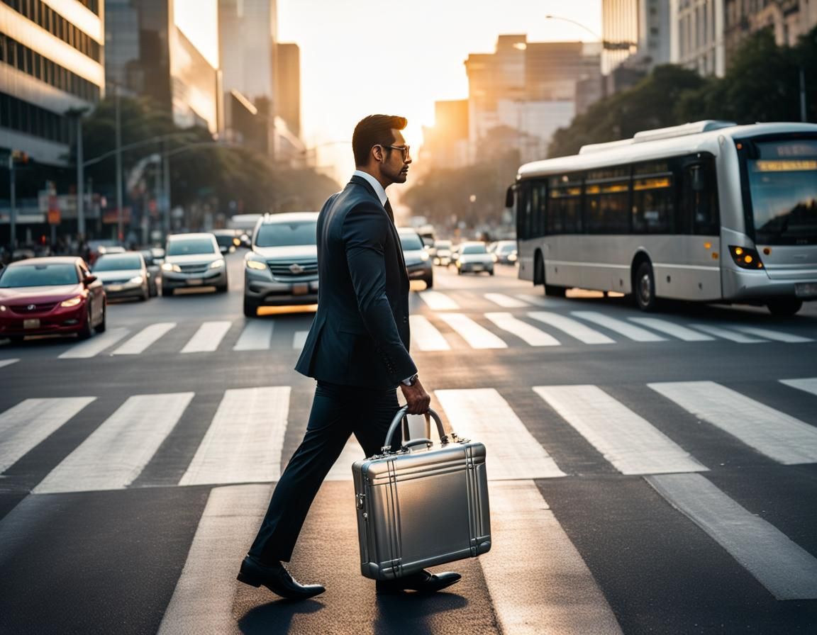 Businessman crossing the road in Mexico city