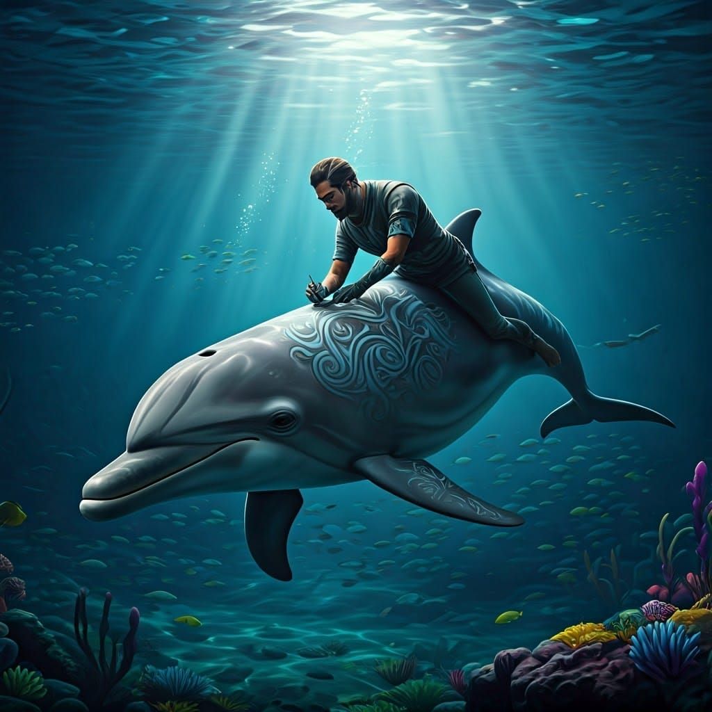 Dolphin Tattoo Art in Hyper-Realistic 3D Style