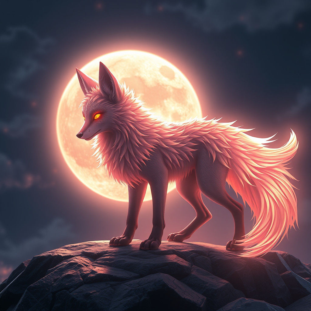 Glowing Moon Fox in 3D Anime Art Style