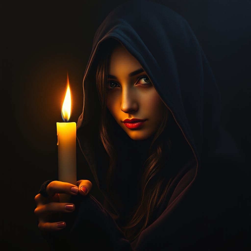 Ethereal Mysterious Woman in Dark Velvet Hues