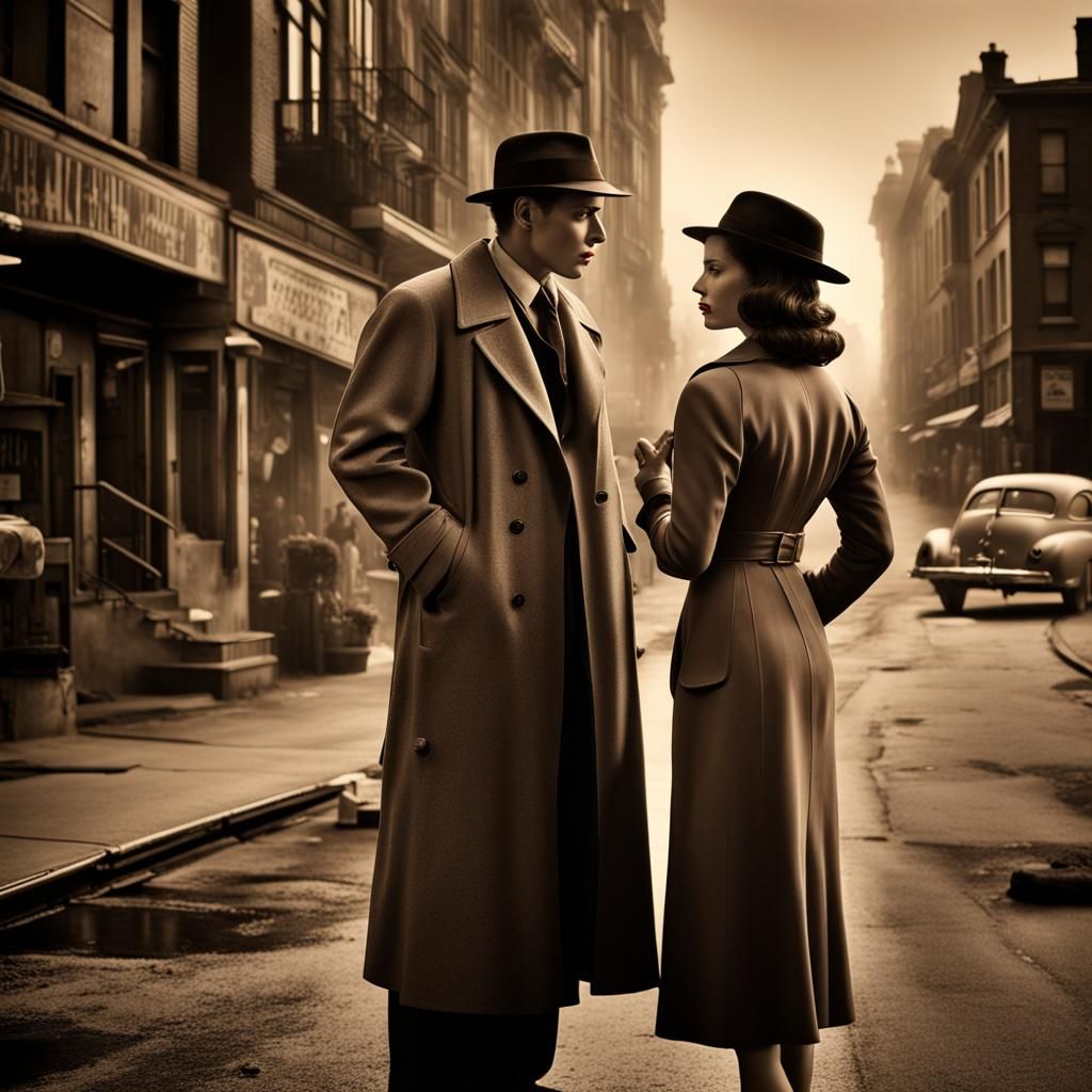 1950s Noir Detective Talking to Femme Fatale