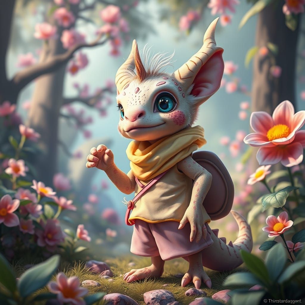 Whimsical Fantasy Creature in Lush Environment