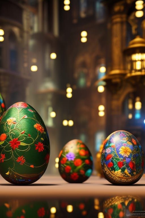 Intricately Decorated Easter Eggs with Famous Paintings