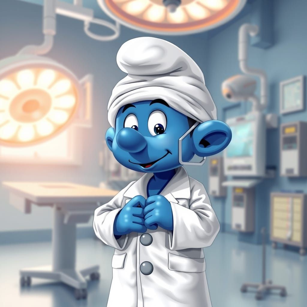 Whimsical Medical Smurf in Operating Room