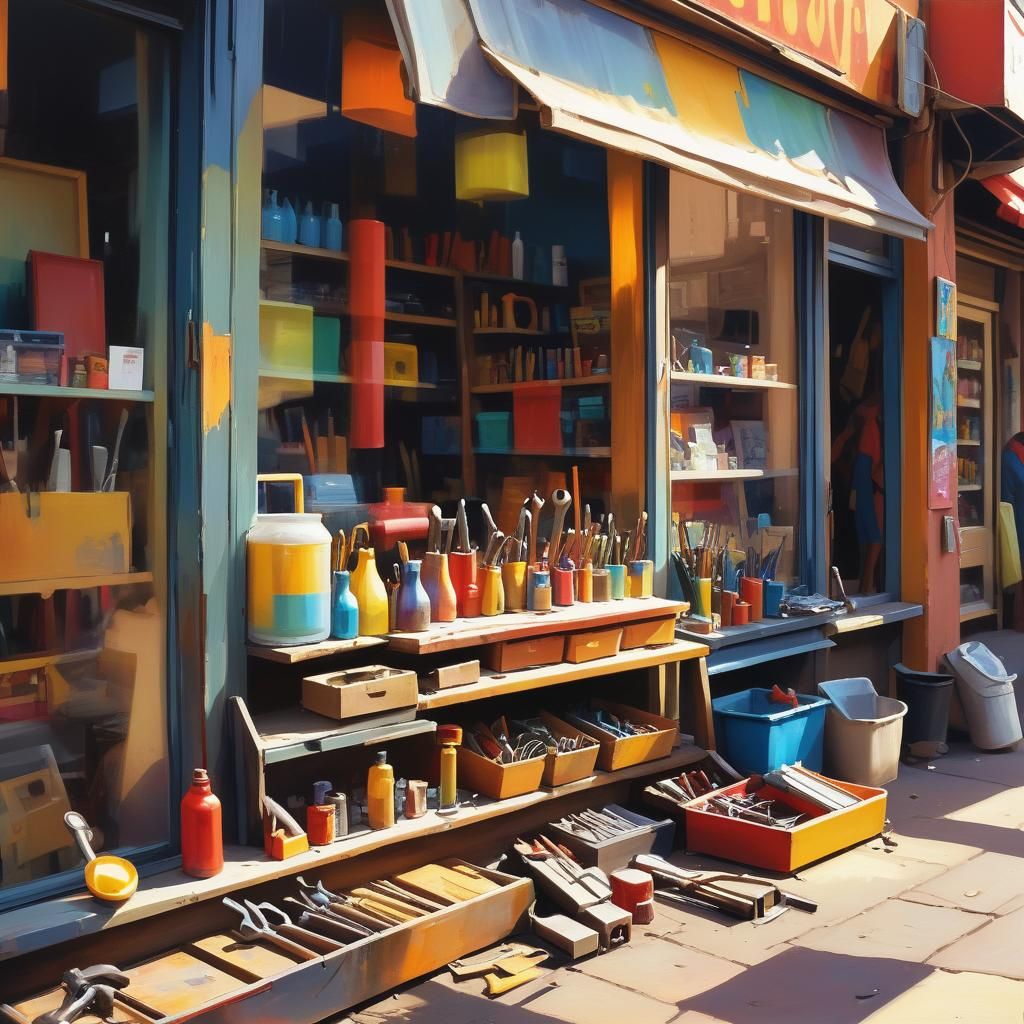 Vibrant African Hardware Store Scene in Fauvist Oil Painting...