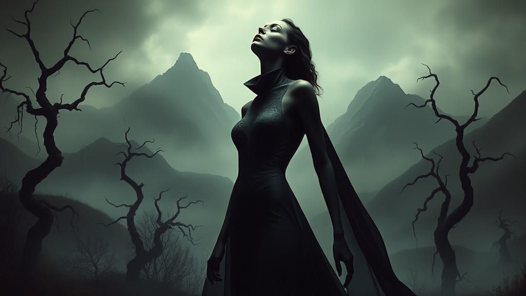 Ethereal Surrealist Goddess Loses Control in a Dark Dreamsca...