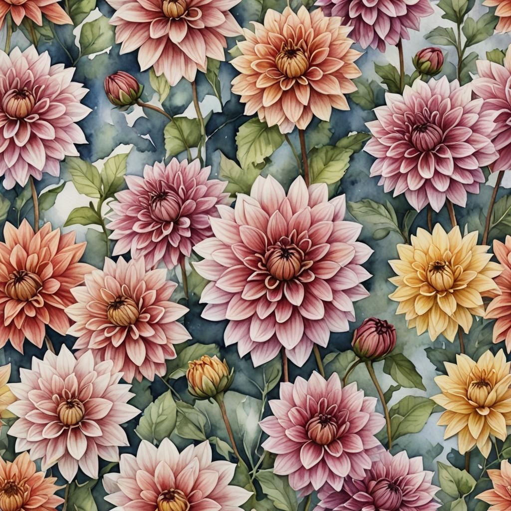 Dahlia Flower in Watercolour Painting