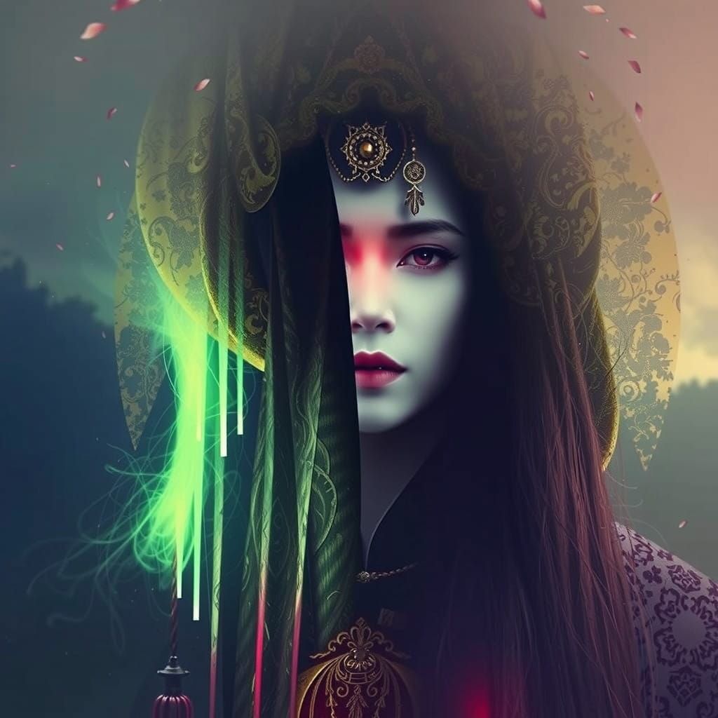 Serenely Elegant Dryad Inspired by Kabuki Theater