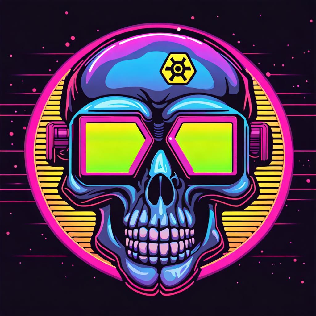 Retro Mutant Logo with Skull in 80s Atari Style