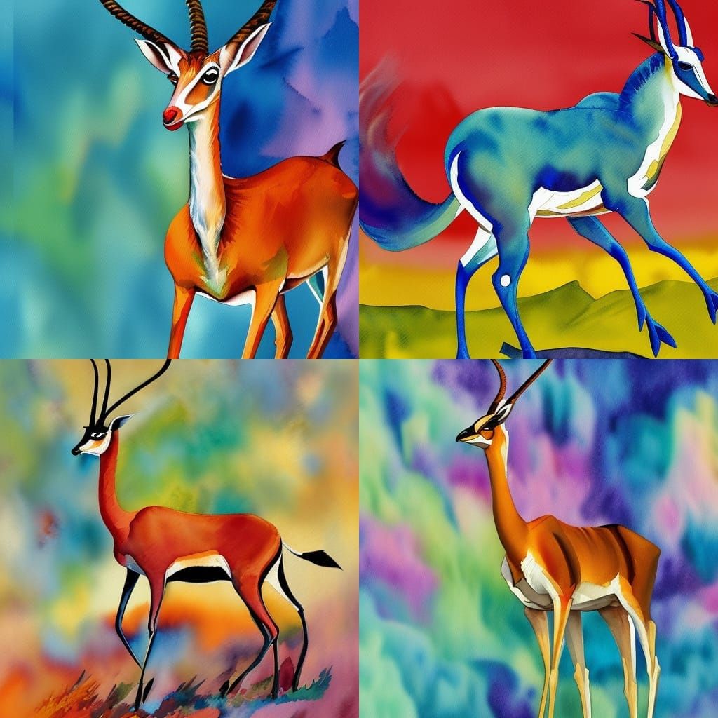 Gazelle in Gouache Watercolor Impressionist Style