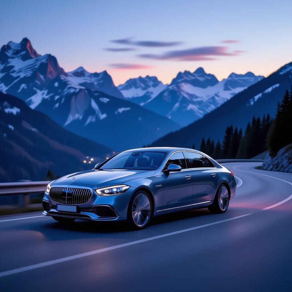 Mercedes Maybach on Mountain Road at Twilight