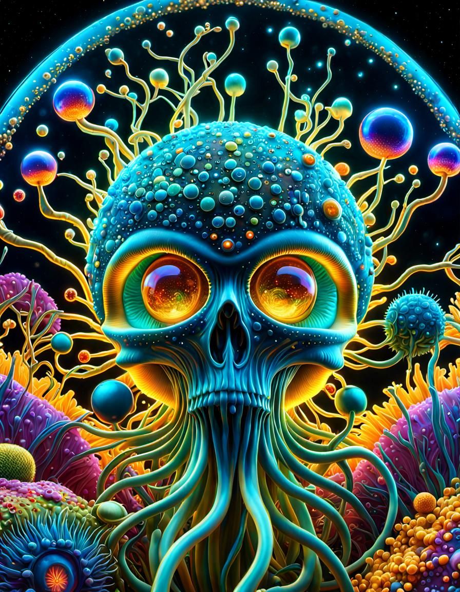 Bioluminescent Holographic Microorganisms in Astral Style