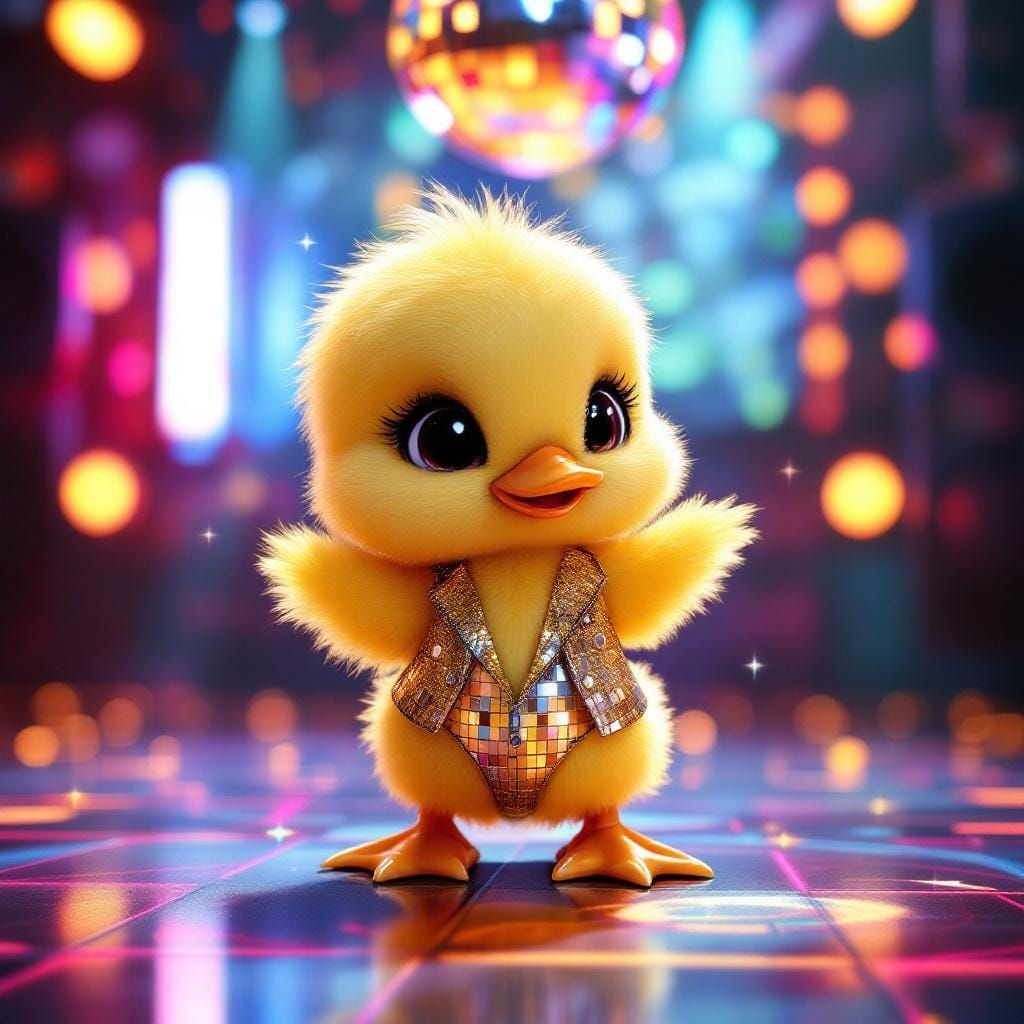 Chibi Duckling Disco Dancing in 70s Nightclub