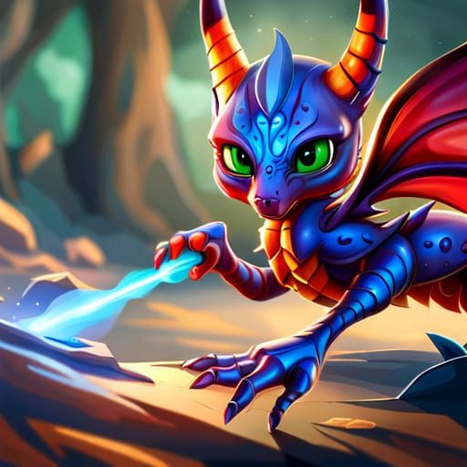 Cyberpunk Baby Dragon with Neon Highlights