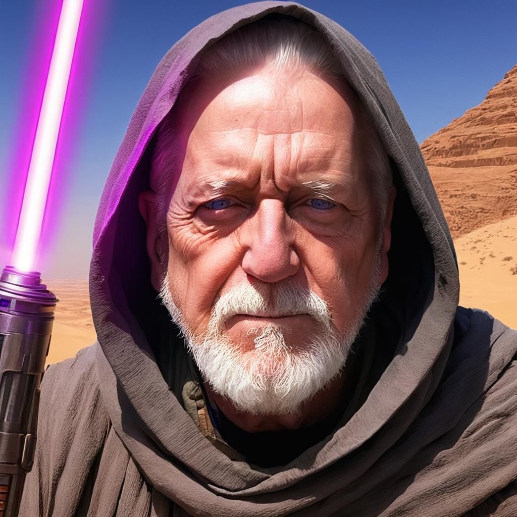 Epic Master Jedi in Cinematic Star Wars Landscape with Purpl...