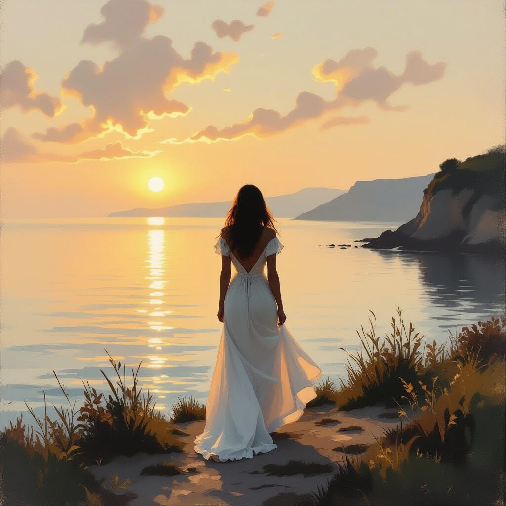 Ethereal Coastal Mist Painting: Golden Hour Serenity