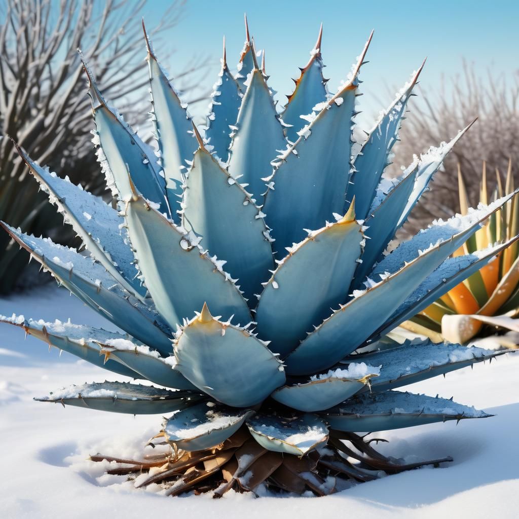 Giant Blue Agave in Snowy Anime Landscape
