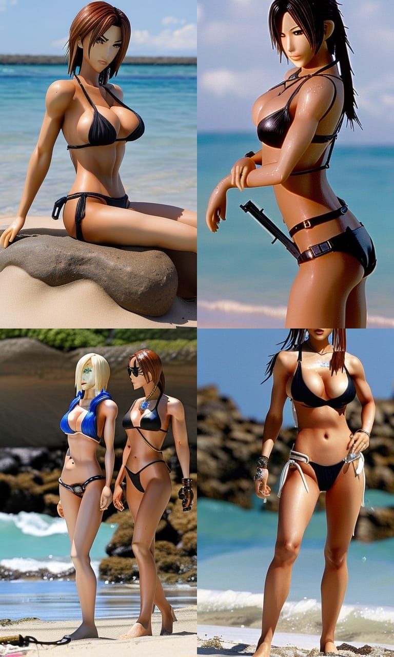 Lara Croft and Aya Brea on the Beach