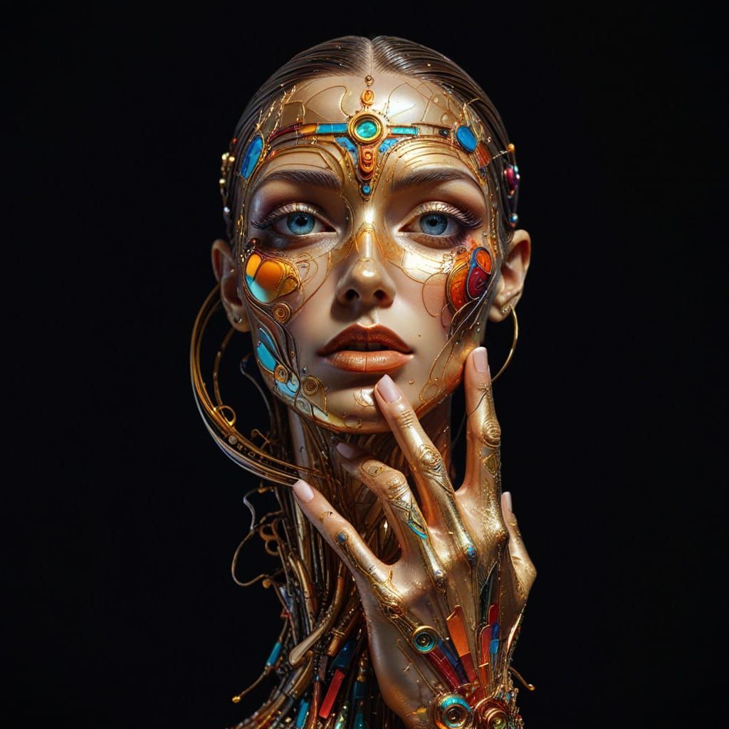 Ethereal Retrofuturism Portrait with Golden Ratio Compositio...