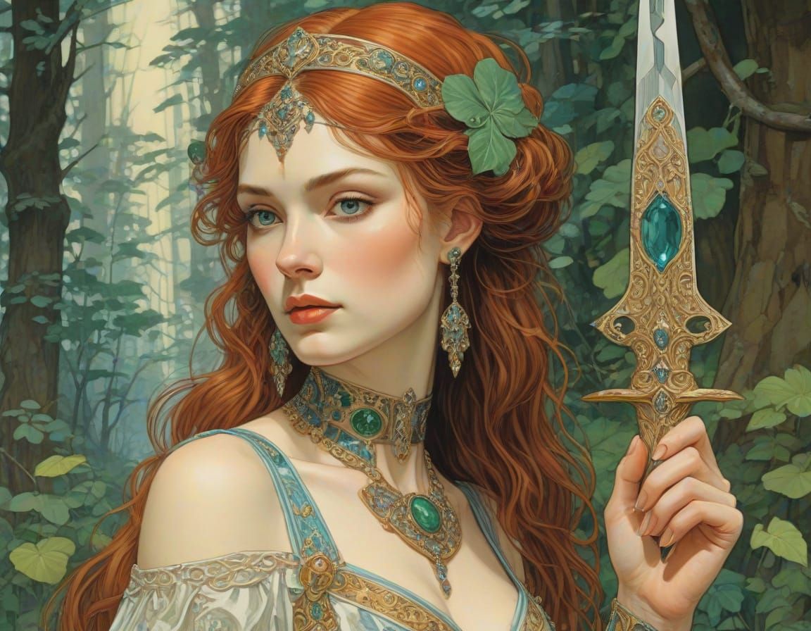 Enchanted Irish Siren with Art Nouveau Dagger