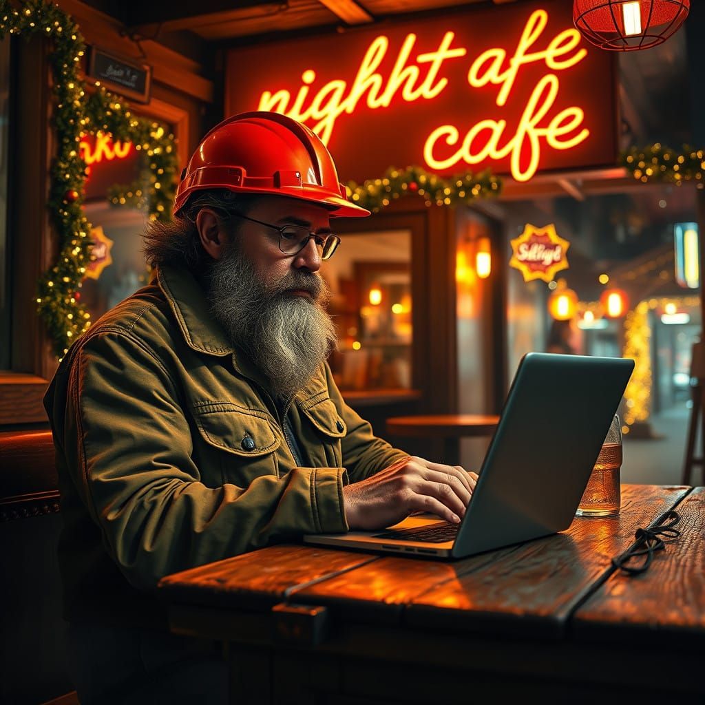 Geologist Typing Away in a Smoky NightCafé